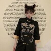 ドラゴン刺繍スタンドカラーチャイナシャツ中国のかわいい