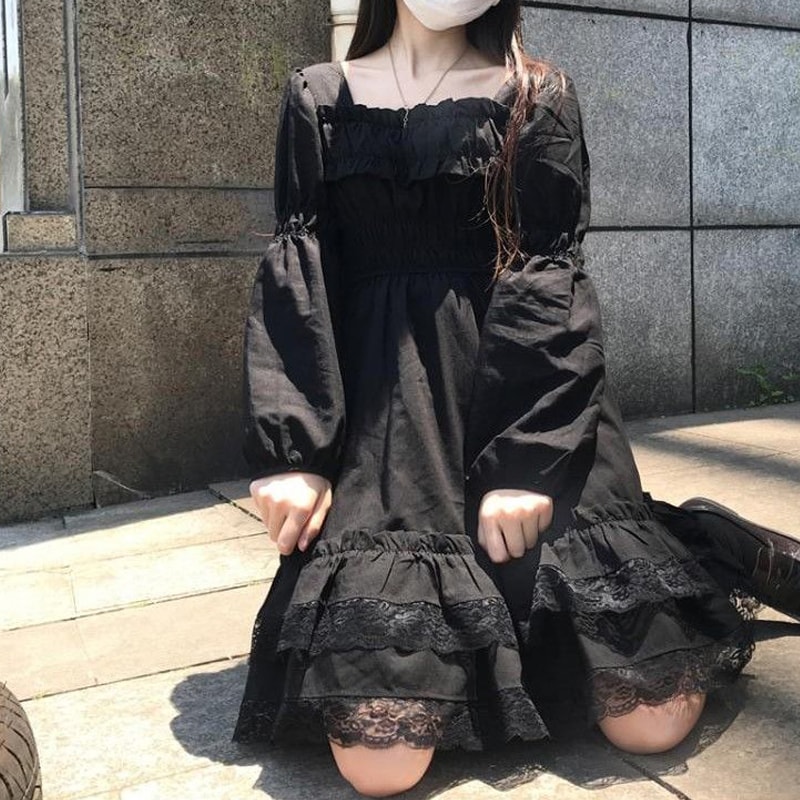 Lolita Black Mini High Waist Gothic Dress