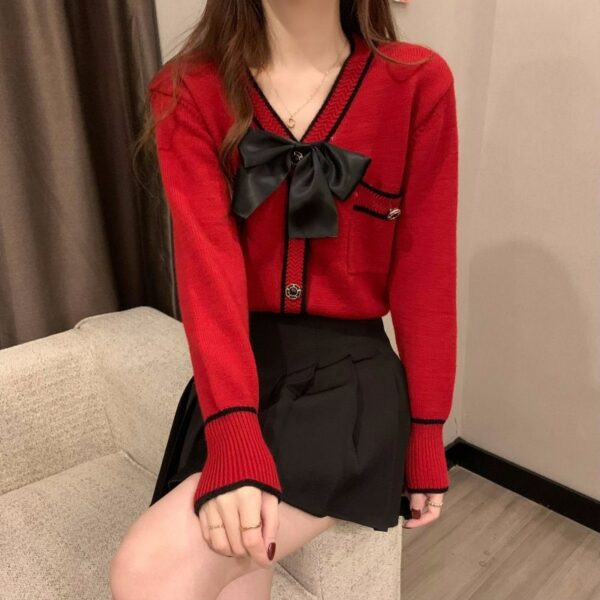 Korean Style Double Color Bowknot Cardigan Cardigan kawaii