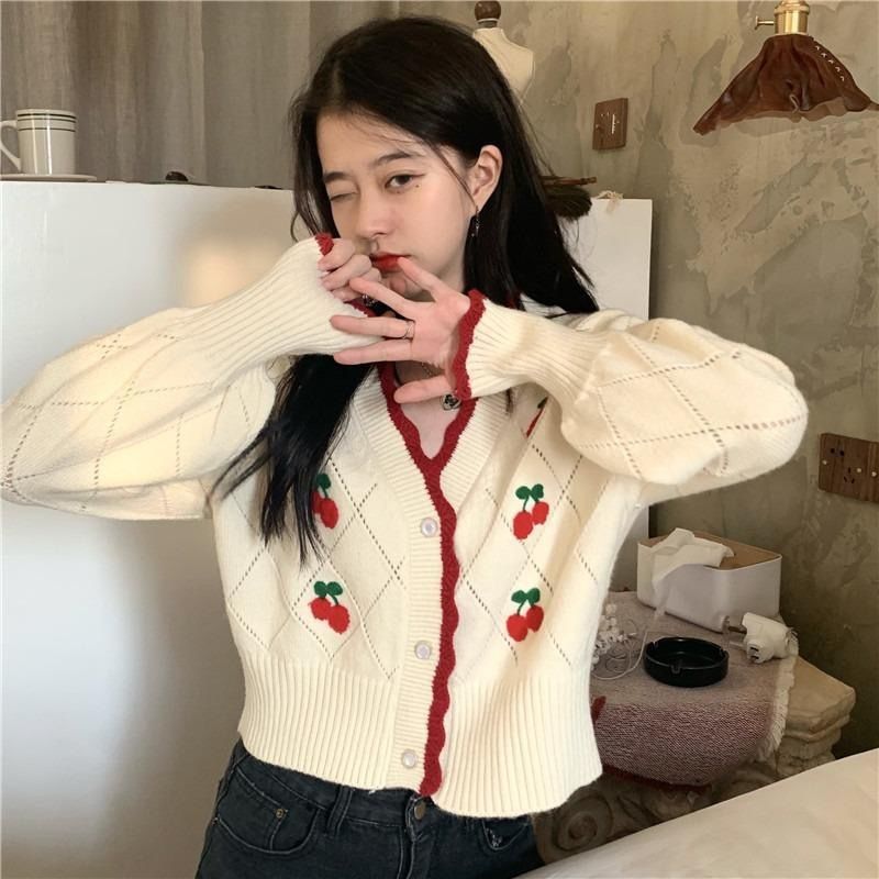 Cute Cherry Knitted Cardigan