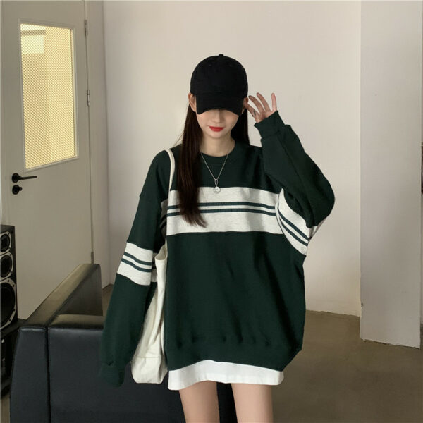 Kawaii Double Color Loose Sweatshirt striped hoodie kawaii