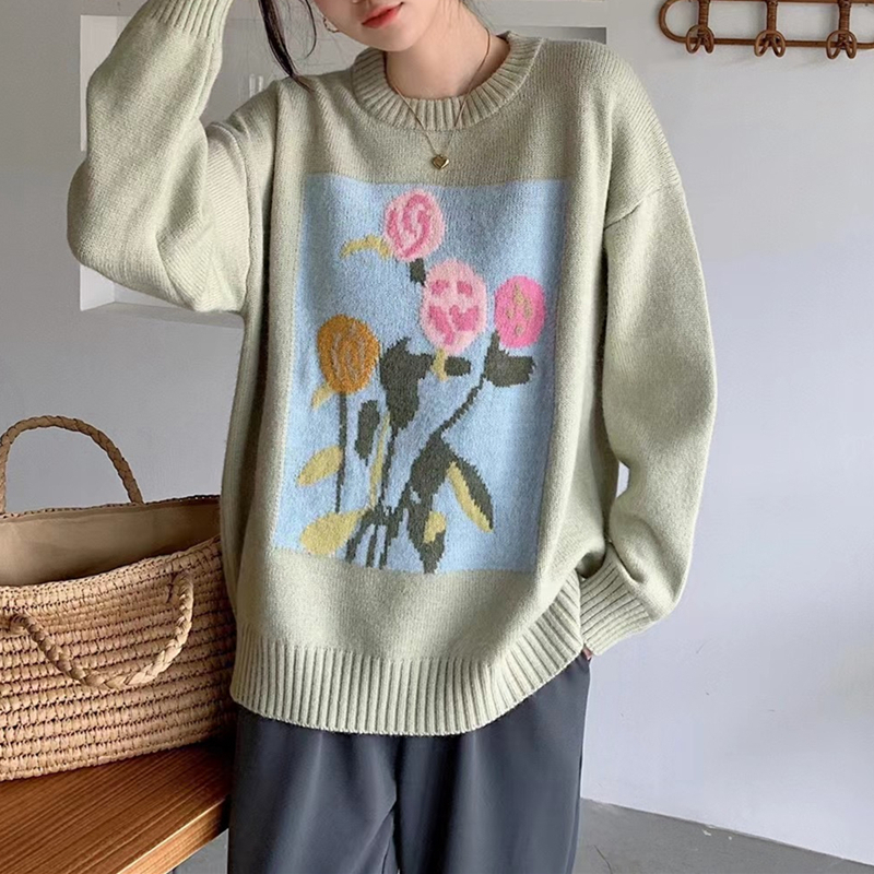 Korean Style Floral Knitted Sweater