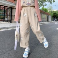 Pantalones de color puro con estampado de osito Kawaii oso kawaii