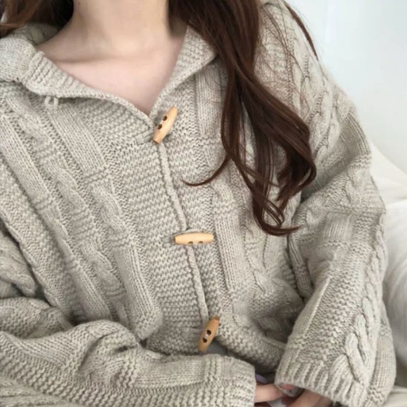 Kawaii Horn Button Cable Knitted Cardigan