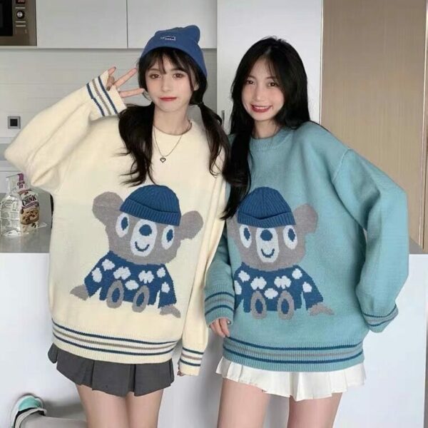 Kawaii Double Color Bear Knitted Sweater Cartoon kawaii