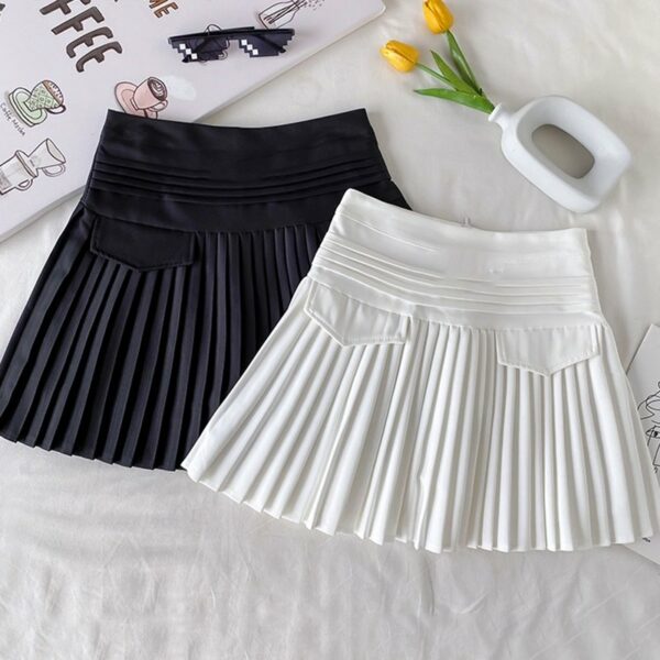 Korean White A-Line Pleated Skirts Korean kawaii