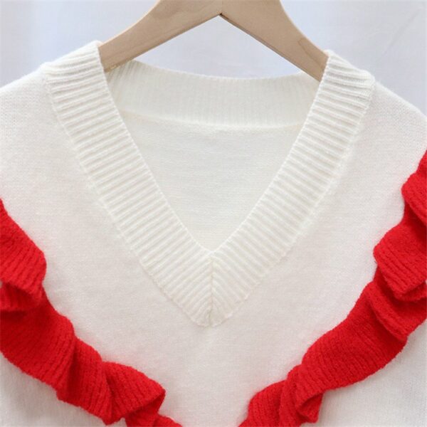 Cute Double Color Ruffled Sweater Knitted kawaii