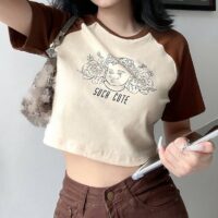 Короткая футболка с круглым воротником и принтом Vintage Angel Письмо каваи
