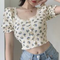 Hauts Vintage à Imprimé Floral T-shirt Kawaii