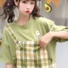 Green Plaid Dress With Pocket Children Summer kawaii