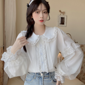 Kawaii Doll Collar Lace Splice Shirt Blusas kawaii