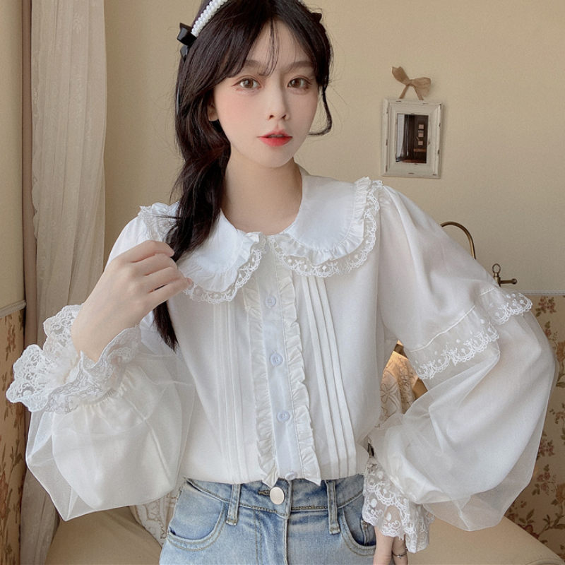 Kawaii Doll Collar Lace Splice Shirt