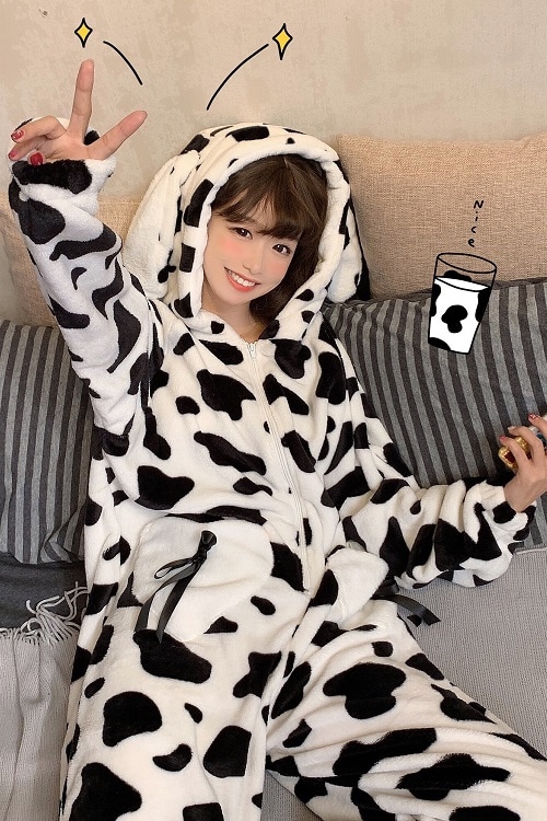 Cute Cow Printed Coral Velvet Pajamas Cow kawaii
