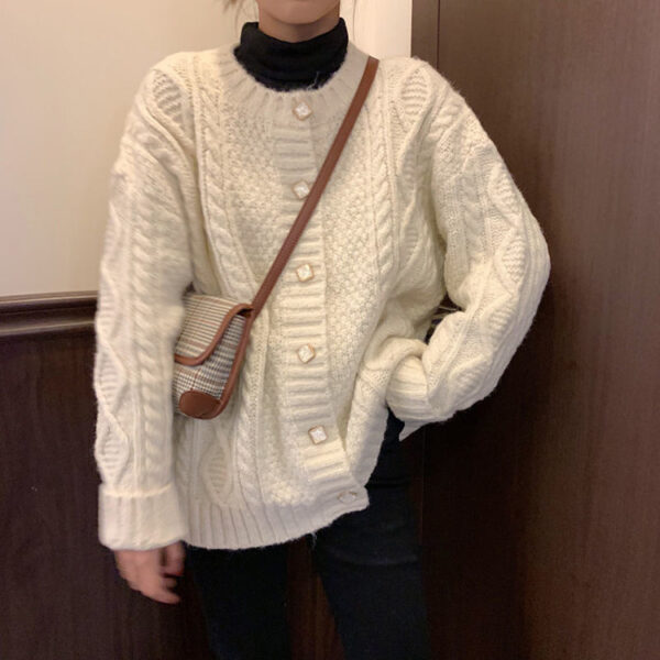 Korean Rhombus Button Cable Knitted Cardigan Knitted kawaii