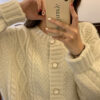 Korean Rhombus Button Cable Knitted Cardigan Knitted kawaii