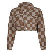Manteau court en denim à motif à carreaux vintage Vestes kawaii