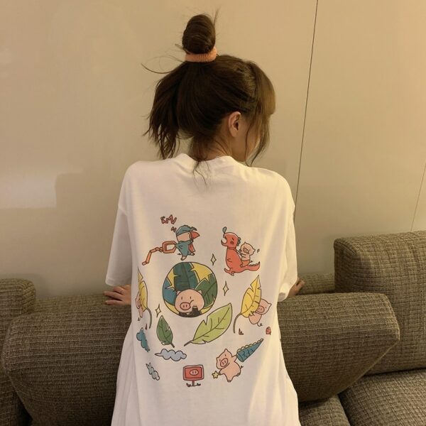 Cartoon Print Loose Cotton T-shirt Cute kawaii