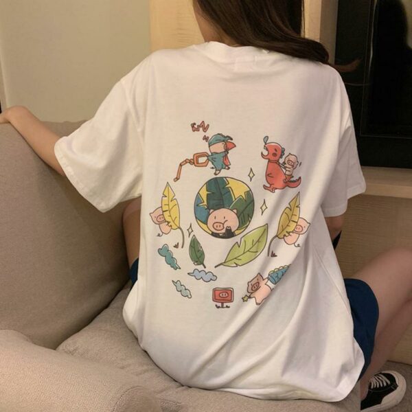 Cartoon Print Loose Cotton T-shirt Cute kawaii