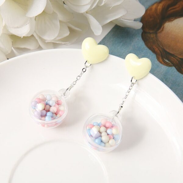 Candy Heart Pom Pom Earrings Heart kawaii