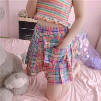 Neonowa spódnica w kratę dla dziewczynki Gotycka kawaii