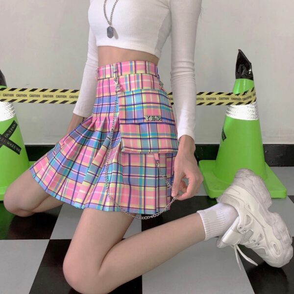 Neon Girl Plaid Skirt Gothic kawaii