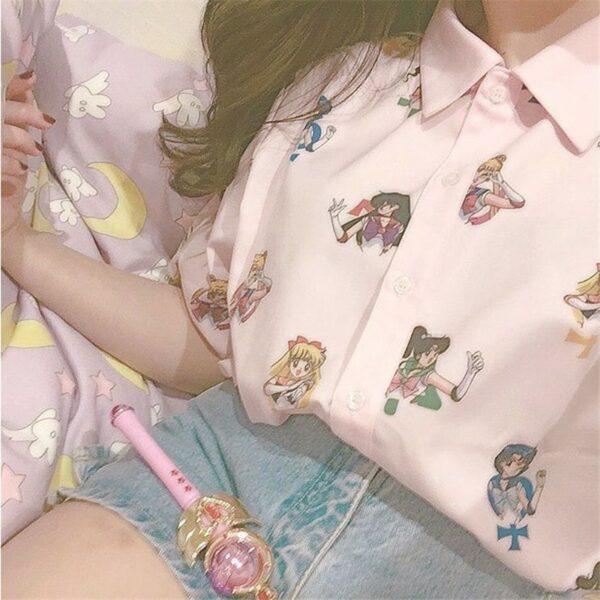 Kawaii Sailor Moon Print Button-Up T-Shirt Anime kawaii