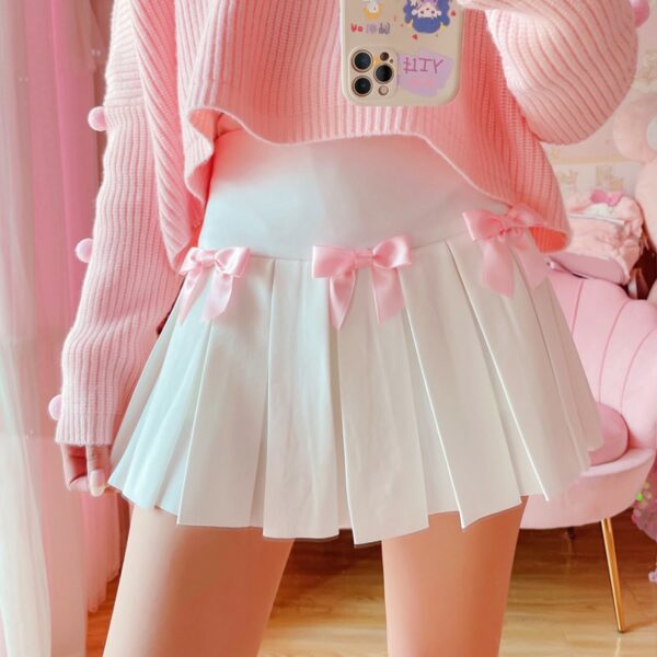 High Waist Mini Pleated Bow Skirt Bow kawaii