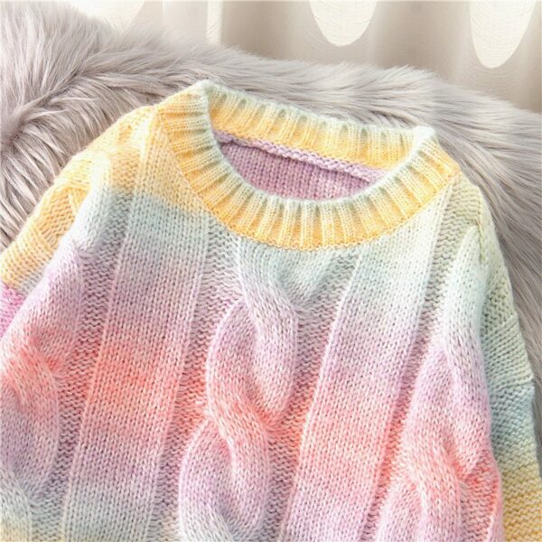 Casual Colorful Rainbow Loose Sweatshirt Candy Colors kawaii