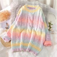 Sweat-shirt ample décontracté coloré arc-en-ciel Couleurs de bonbons kawaii