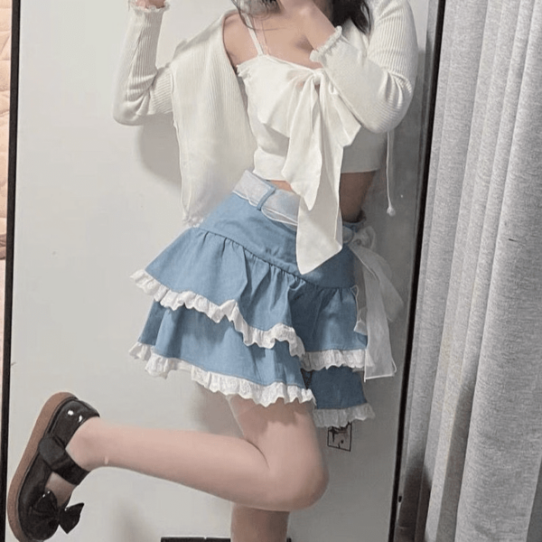 Harajuku Ruffles High Waist Skirt Japanese kawaii