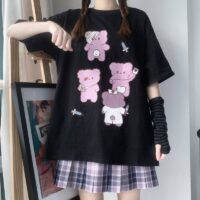 T-shirt stampata con orso Harajuku Cartone animato kawaii