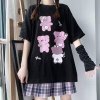 Harajuku Bear T-shirt med tryck Tecknad kawaii