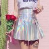 Harajuku Iridescent Holographic Tennis Skirt A-line Skirt kawaii