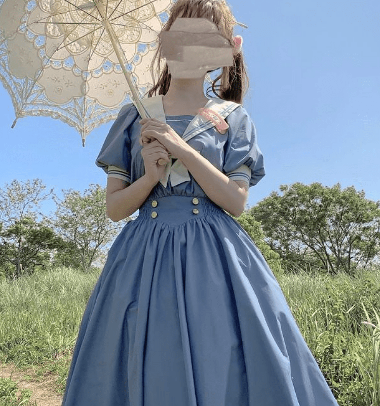 Harajuku MKilor Collar Navy Lolita Dress College Style kawaii