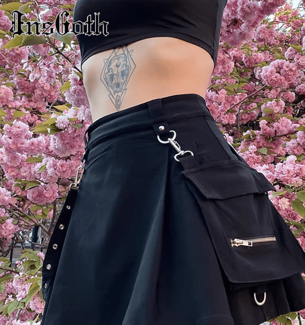 Mini saia harajuku gótica de cintura alta kawaii gótico