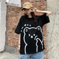 T-shirt fille douce Kawaii Woo Bear Dessin animé kawaii