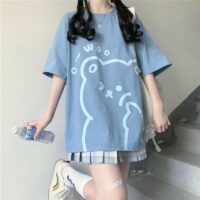 Мягкая футболка для девочек Kawaii Woo Bear Мультфильм каваи