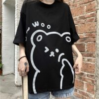 T-shirt fille douce Kawaii Woo Bear Dessin animé kawaii