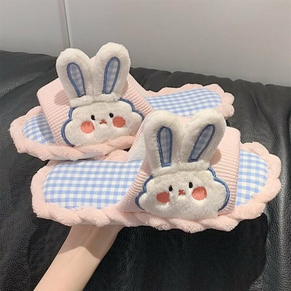Kawaii Cartoon Bunny Lattice Casual Slippers Cotton kawaii