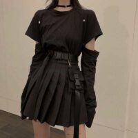 Punk Style Fashion T-shirt + hög midja kjol Set High Waist Kjol kawaii