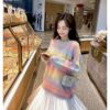 Rainbow Gradient Stripe Loose Sweater Knit Sweater kawaii