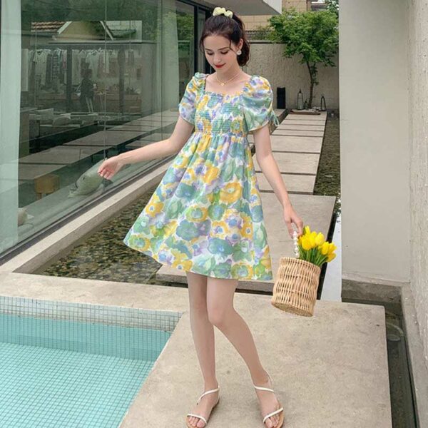 Summer Green Floral Dress Floral Dress kawaii
