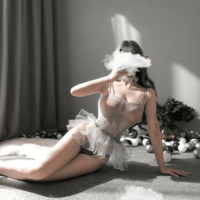 Robe lingerie creuse en tulle avec nœud Cosplay kawaii