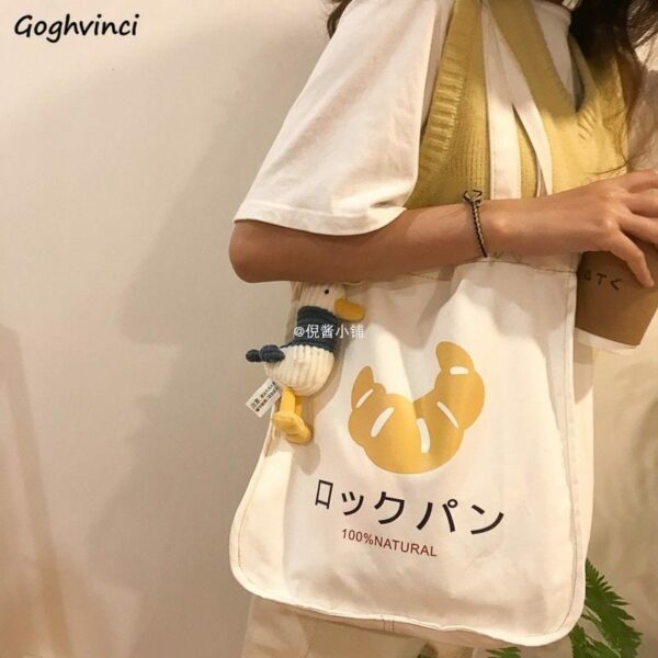Cute Croissant Tote Shopping Bag canvas bag kawaii