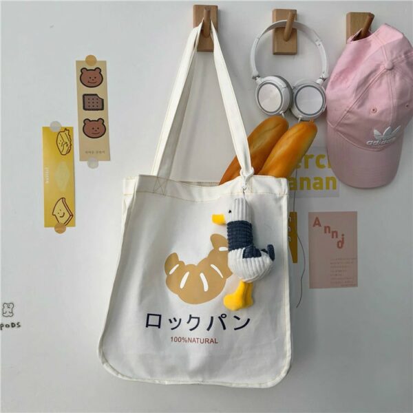 Cute Croissant Tote Shopping Bag canvas bag kawaii