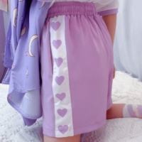 Kawaii korte broek met hoge taille en hartjesprint A-lijn rok kawaii