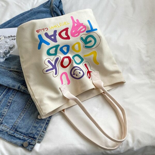 Rainbow Colored Alphabet Smiley Shoulder Bag Canvas kawaii