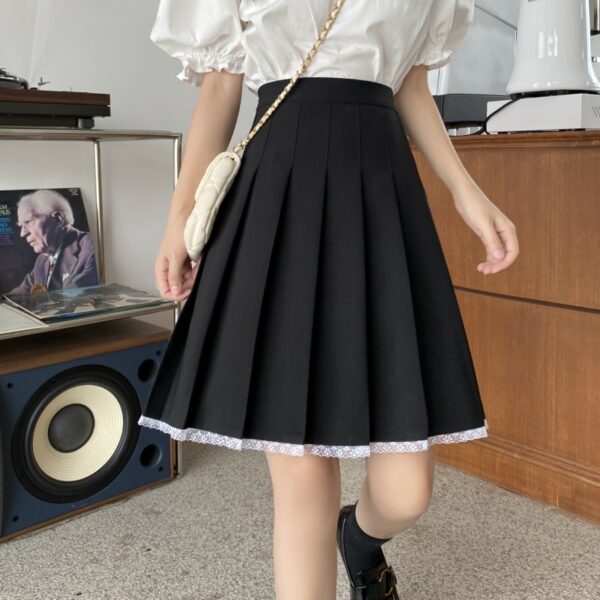 Japanese Summer Kawaii Lace Pleated Skirt High Waist kawaii