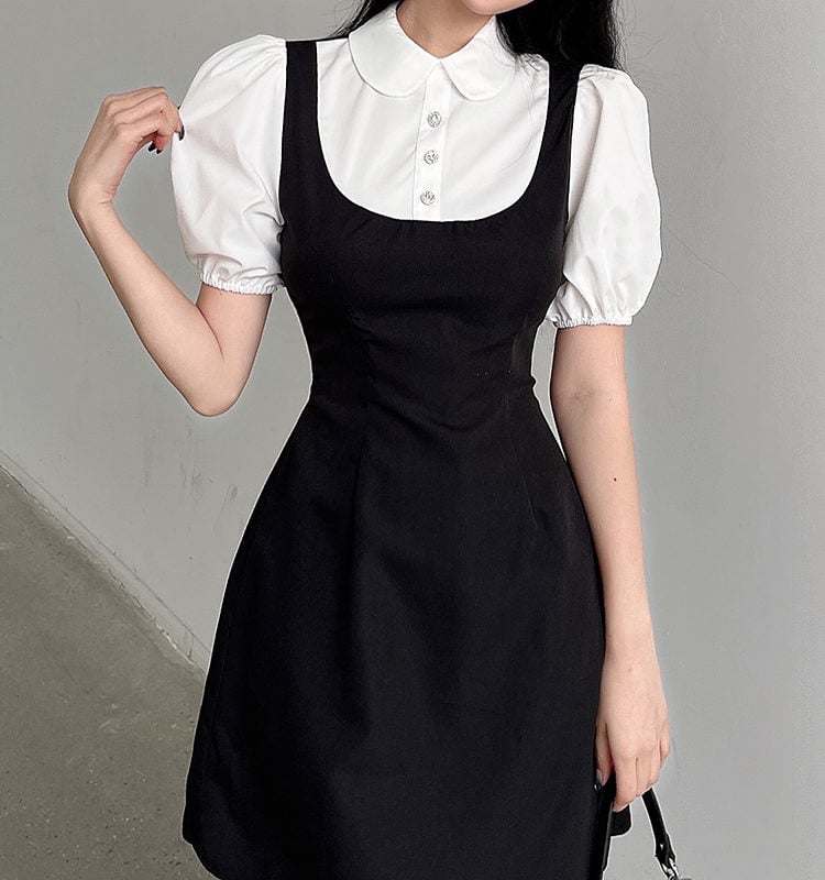 Summer Polo Slim Black White Dress Cute kawaii