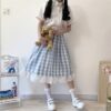 Sweet Teen Girl Plaid Vintage Long Skirt Long Skirts kawaii
